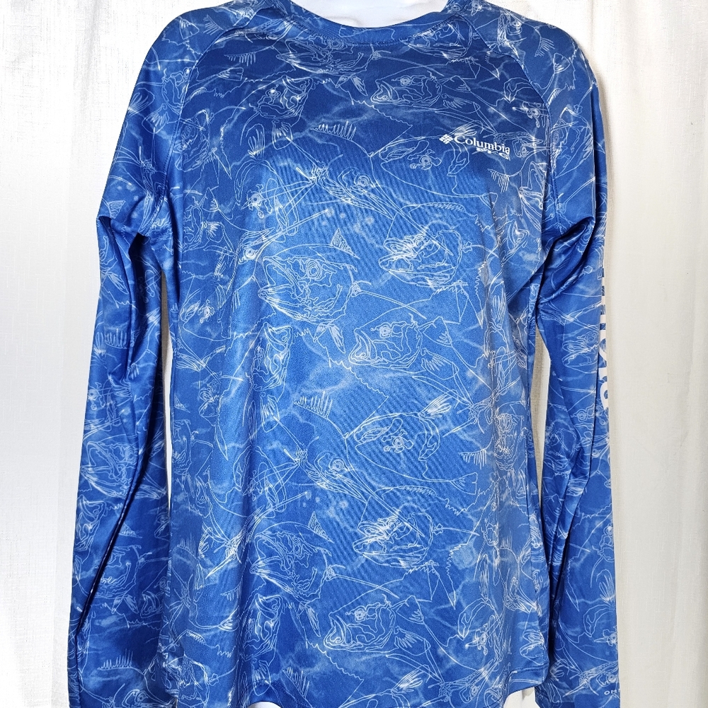 3/$20 Columbia PFG M Fish Pattern Ls Top